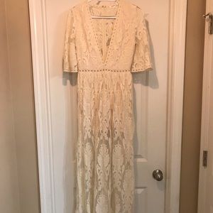 Wishlist Lace Overlay Romper Ivory